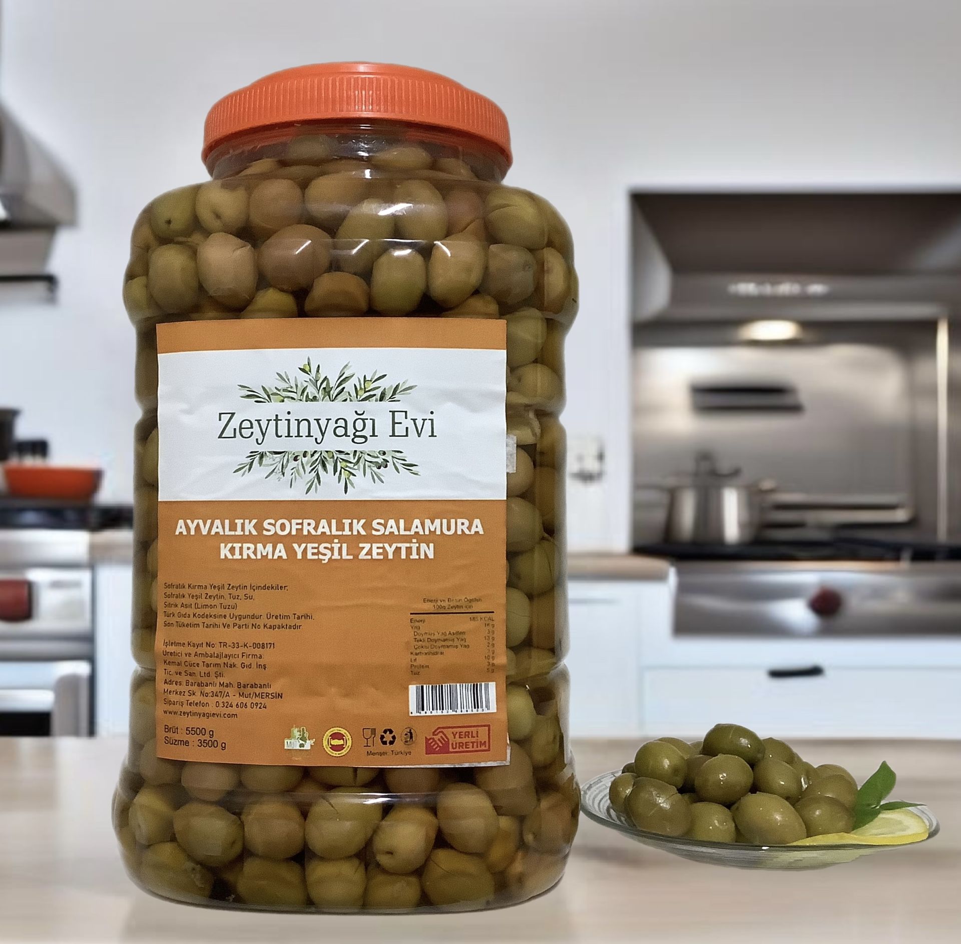 Sofralık Doğal Ayvalık Kırma Yeşil Zeytin (261-290 M) 3500 Gr Pet Ambalaj