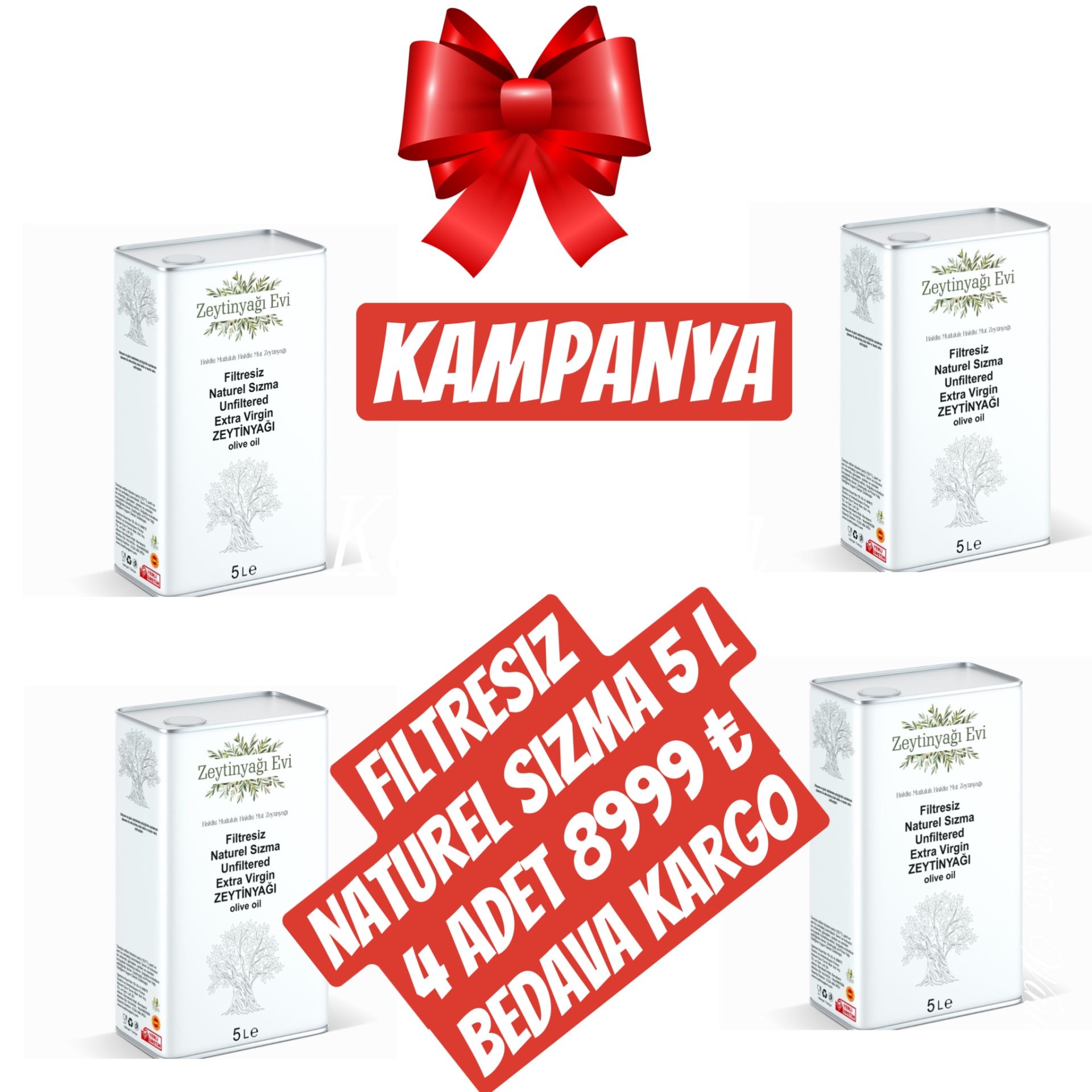 Premium Gold Filtresiz Naturel Sızma Zeytinyağı 5 Litre Teneke Ambalaj 4 Adet