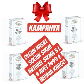 Premium Gold Olgun Hasat  Soğuk Sıkım Naturel Sızma Teneke Ambalaj (5 Lt) 4 Adet