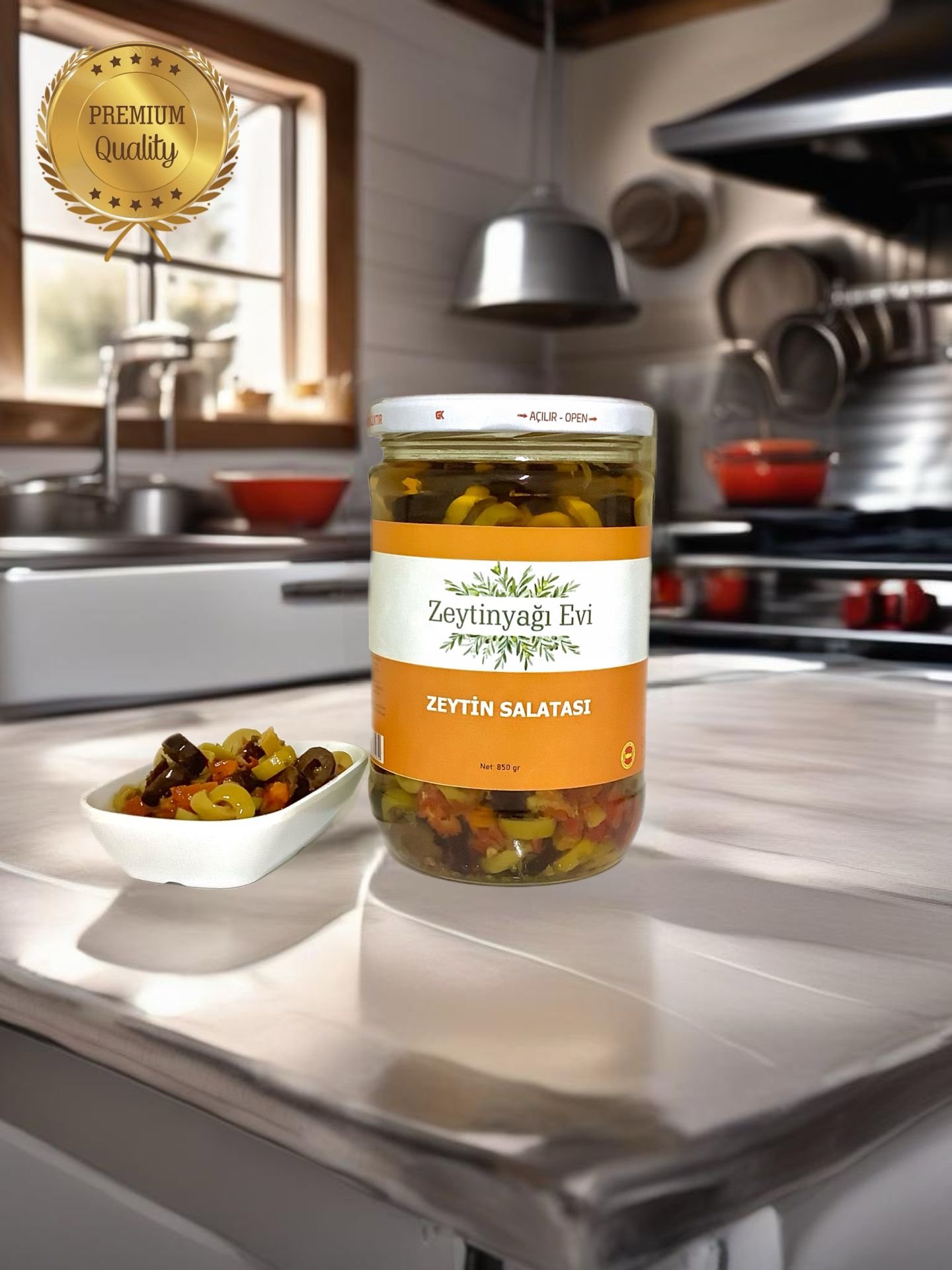 Domates Kurulu Zeytinyağlı Zeytin Salatası Cam Kavanoz 850 gram