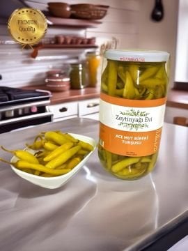 Acı Mut Biberi Turşusu Süzme 600 gram Cam Kavanoz