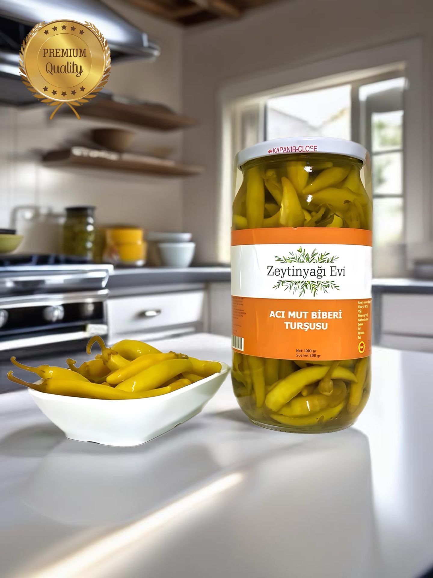 Acı Mut Biberi Turşusu Süzme 600 gram Cam Kavanoz